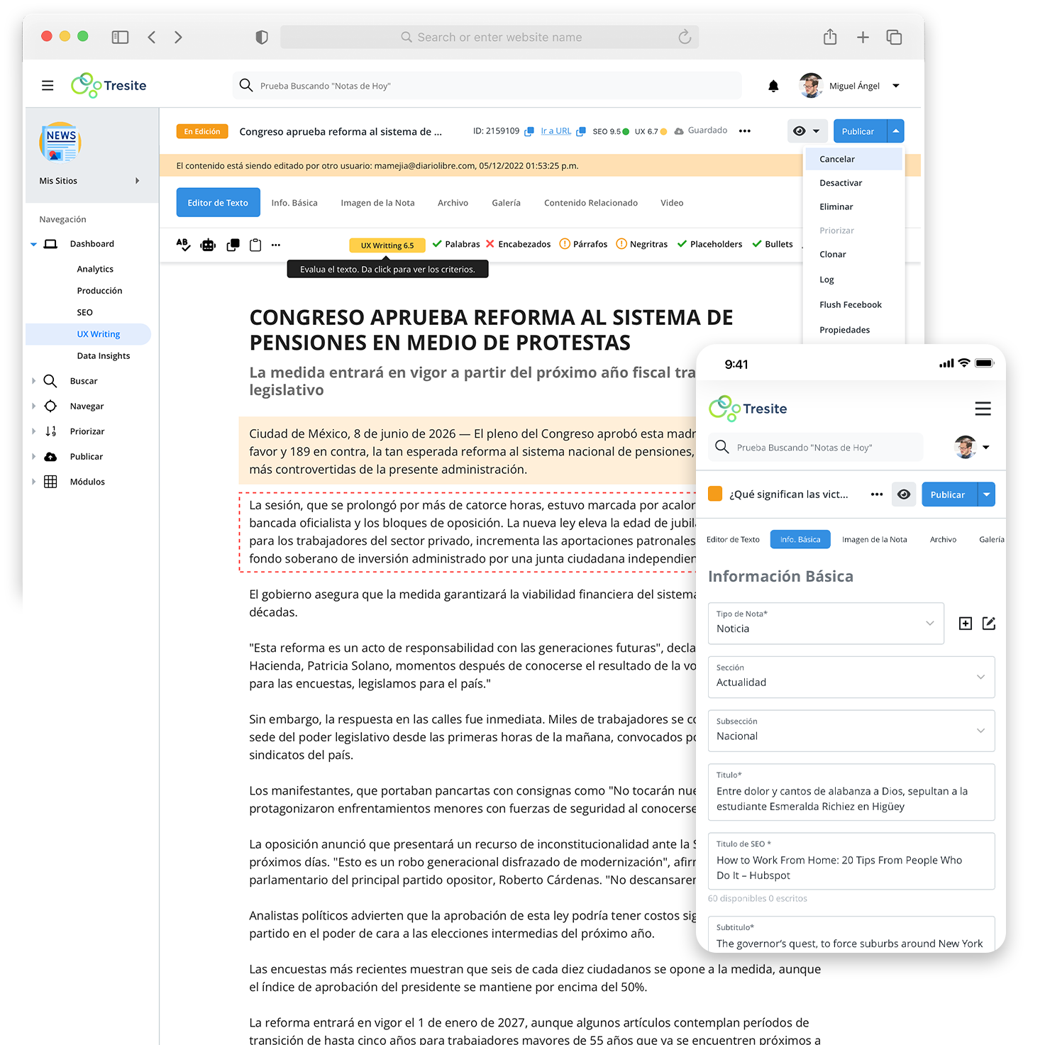 el mañana website and mobile version